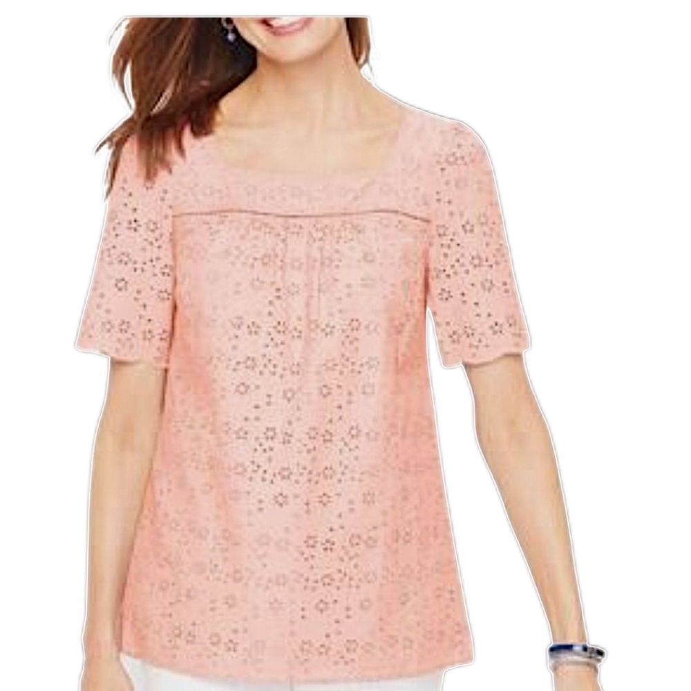 New Talbots Peach Eyelet Top